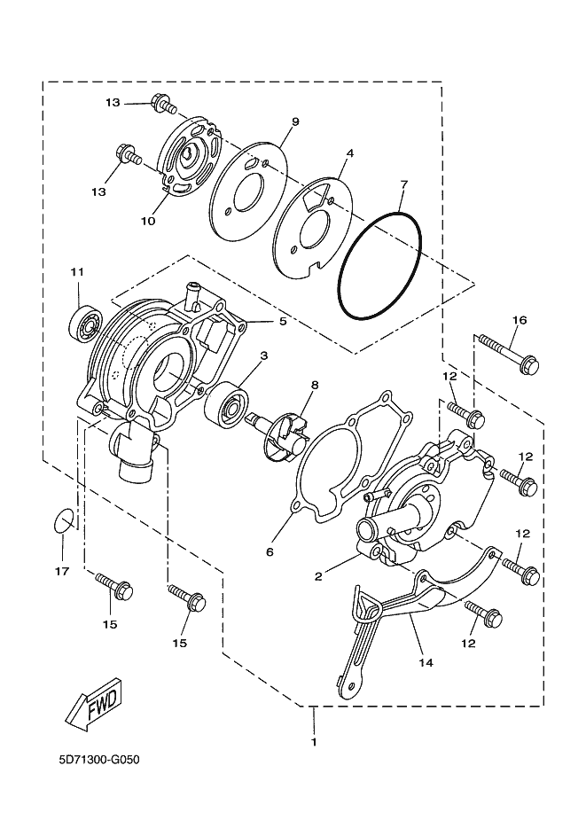 11 ou 7 Roulement pompe à eau MT 125 Ph2 / YZF R 125 Ph1 et Ph3