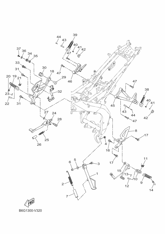 22 ou 20 Embout repose pied pilote droit YZF R 125 Ph3 / MT 125 Ph2