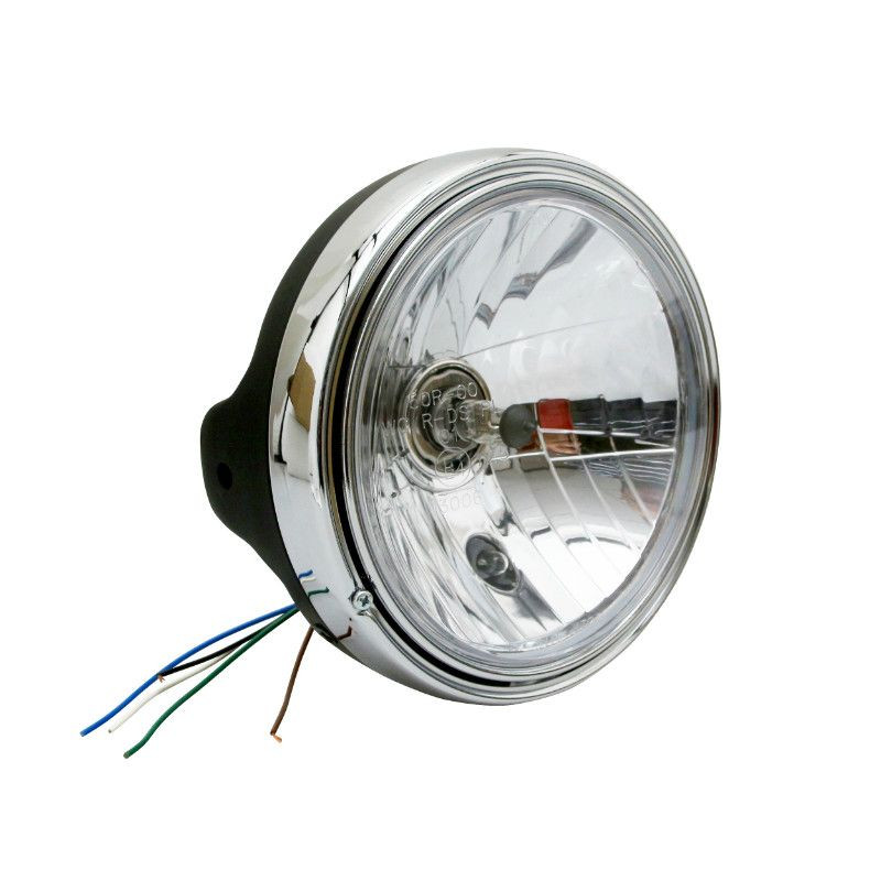 Faro anteriore moto avoc nero satinato ottica tipo guzzi diam 200 mm