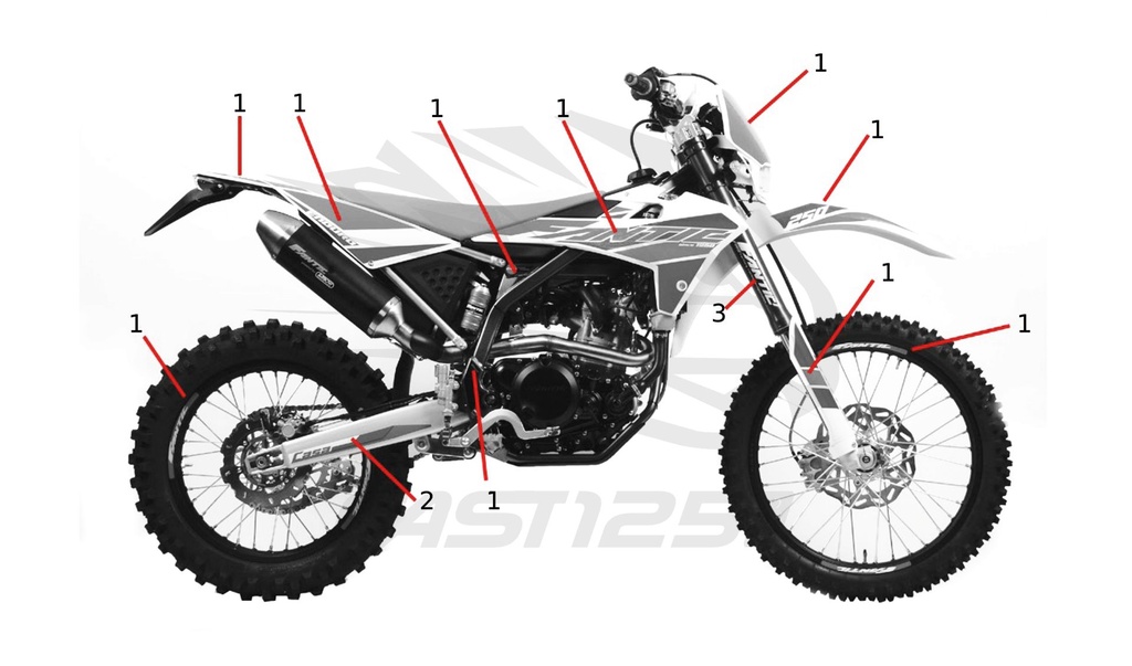 1 Grafikkit Fantic 125 Enduro 2019 schwarz