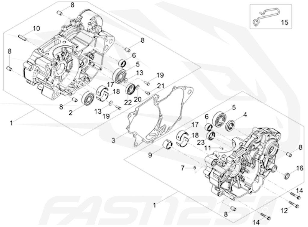 17 Palier demi-coque roulement vilebrequin 125 Aprilia - 125 Orcal - 125 FB Mondial