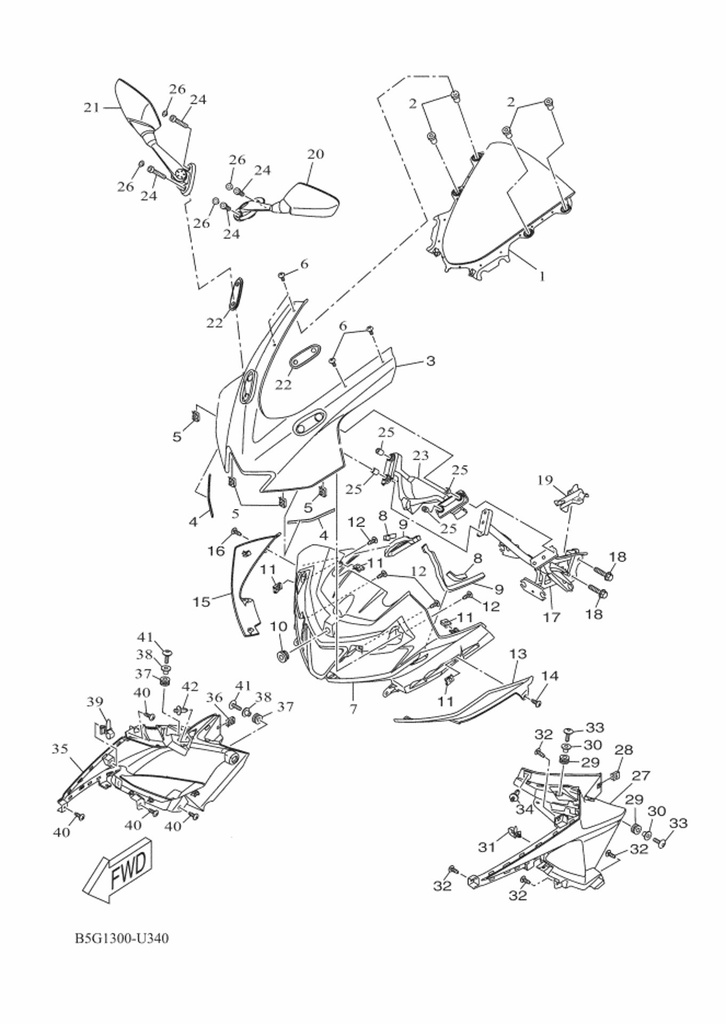 7 Front upper body for Yamaha YZF-R125 headlight