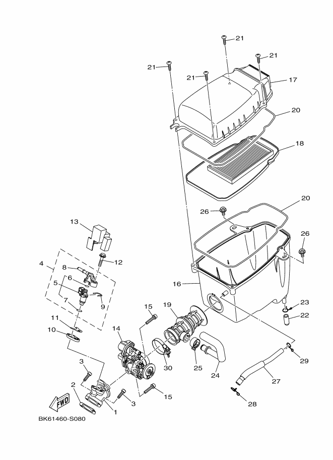 19 Yamaha MT 125 Ph2 / YZF R 125 Ph3 Airbox-Anschluss