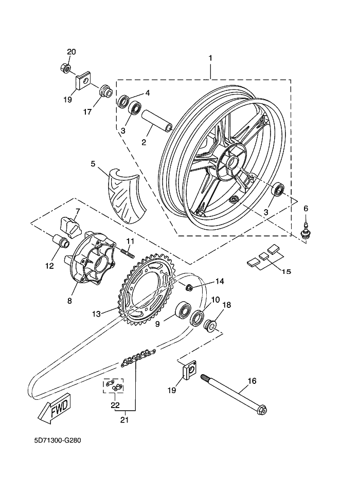 17 o 12 Collarín del eje de la rueda trasera MT 125 Fase 1 / YZF R 125 Fase 1 y 2
