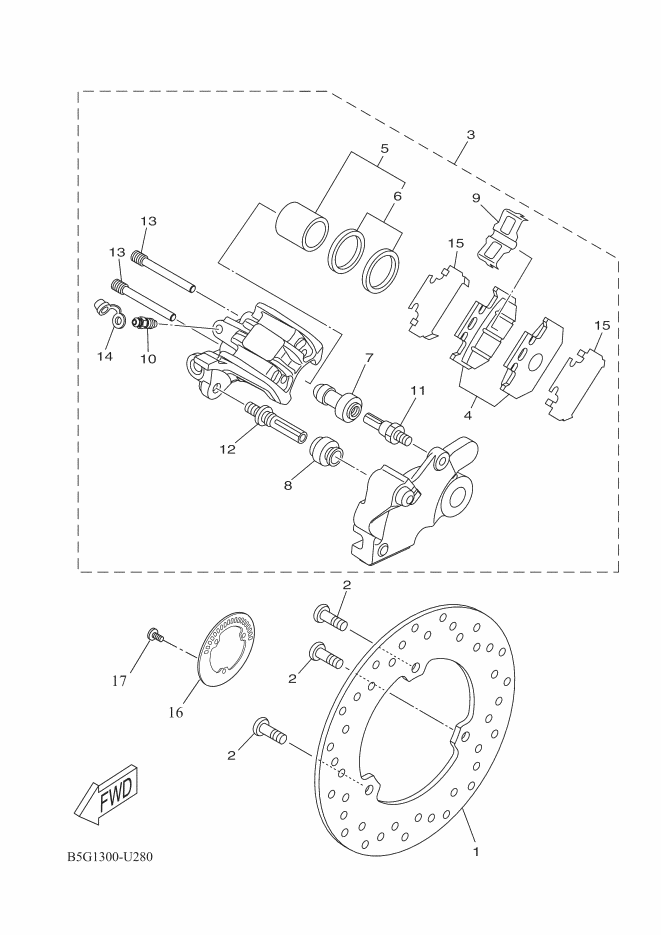 3 Bremssattel hinten MT 125 Ph2 / YZF R 125 Ph3