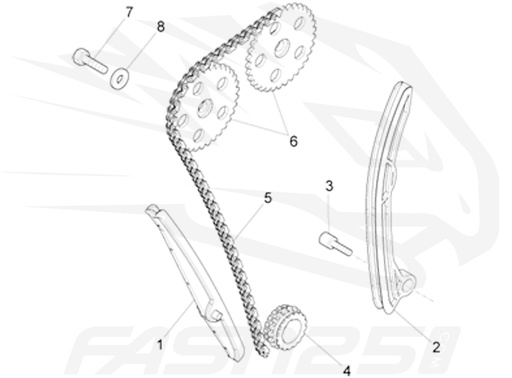 [AP3DDA000380] 2 Zapata tensor cadena 125 Aprilia - 125 Orcal - 125 FB Mondial