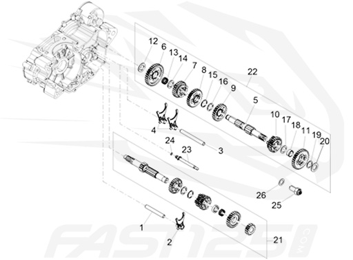 [2A000090] 5 Arbre secondaire 125 Aprilia - 125 Orcal - 125 FB Mondial