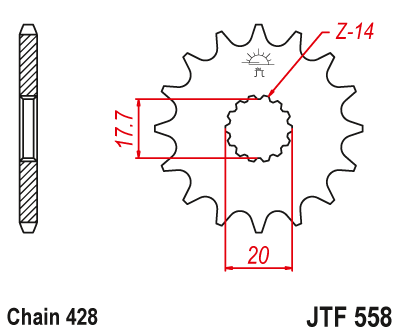 [JTF558.17] JT engrenagem saída caixa Kawasaki Z125 - Ninja 125 17 dentes