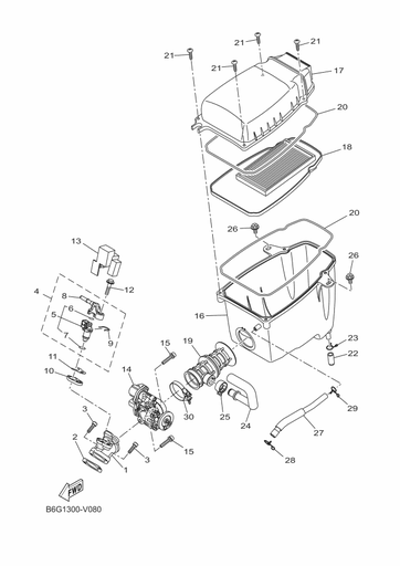[BK6E441101] Caixa de ar inferior 16 Yamaha MT 125 Ph2 / YZF R 125 Ph3